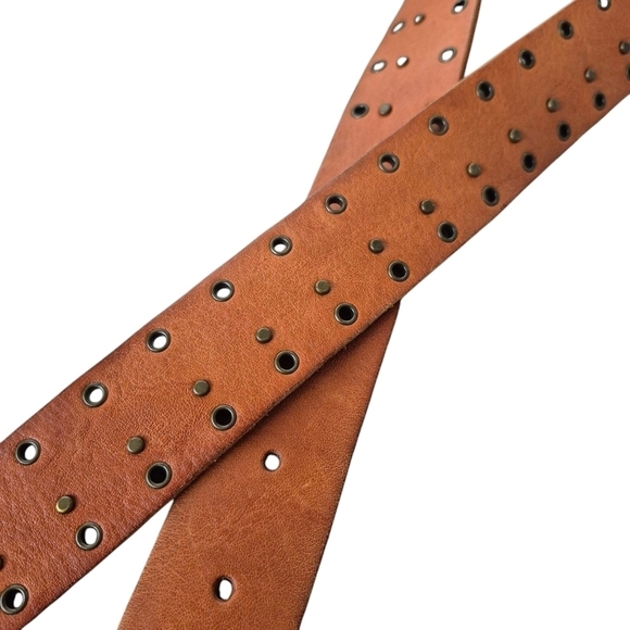 Vintage Tan Leather Studded Belt Boho Western - Picture 6 of 8